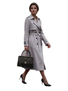 Bloomingdale's Light Gray Double-Breasted Trench Coat